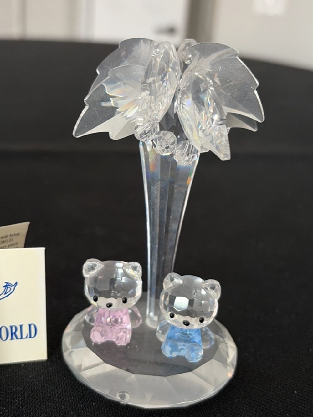 Rare super cute double bears under coconut tree Austrian crystal figurines